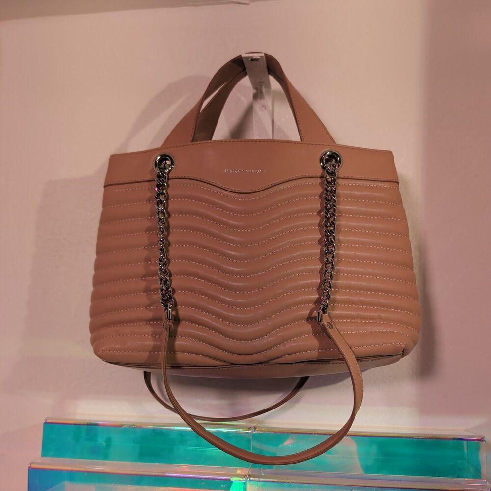 Rebecca Minkoff Brown Quilted Satchel Top Handle Bag Silver Hardware Chain Strap